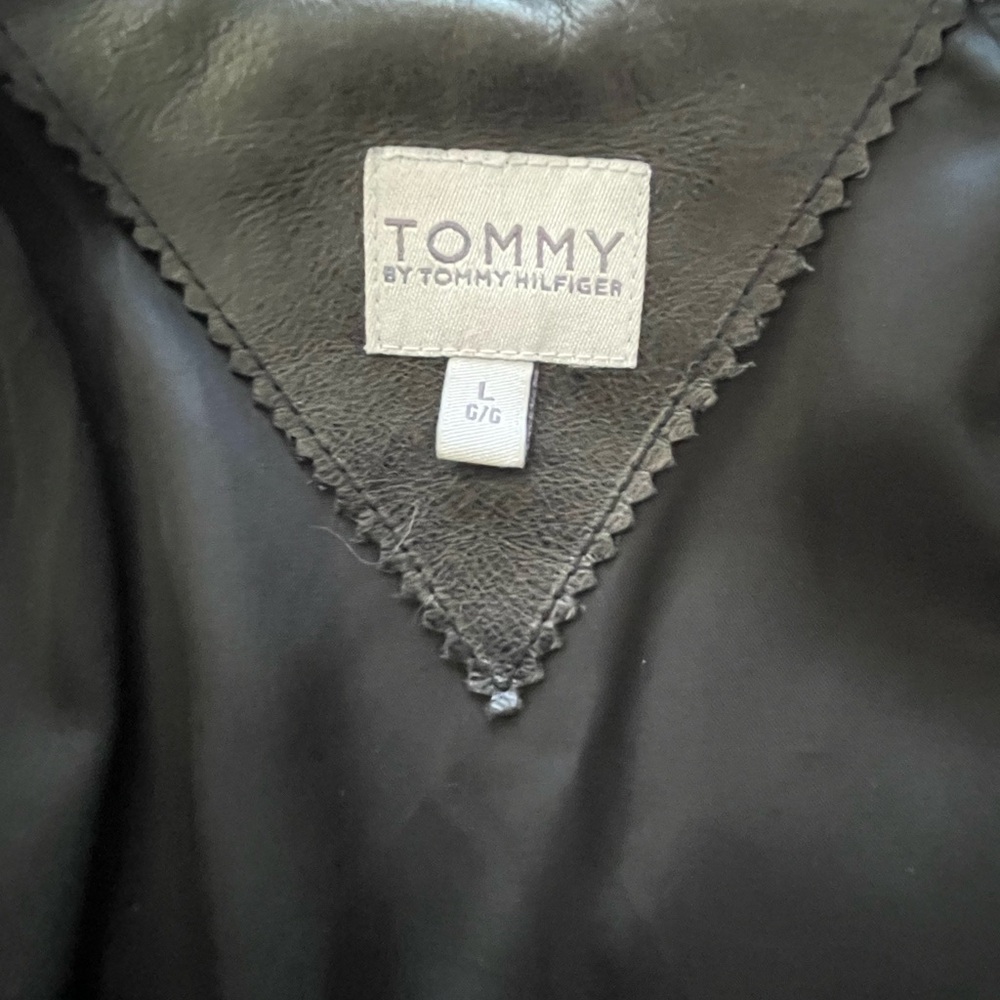 Tommy Hilfiger Men’s Black Leather Moto Jacket L | Genuine Leather Quilted Biker - Picture 9 of 10